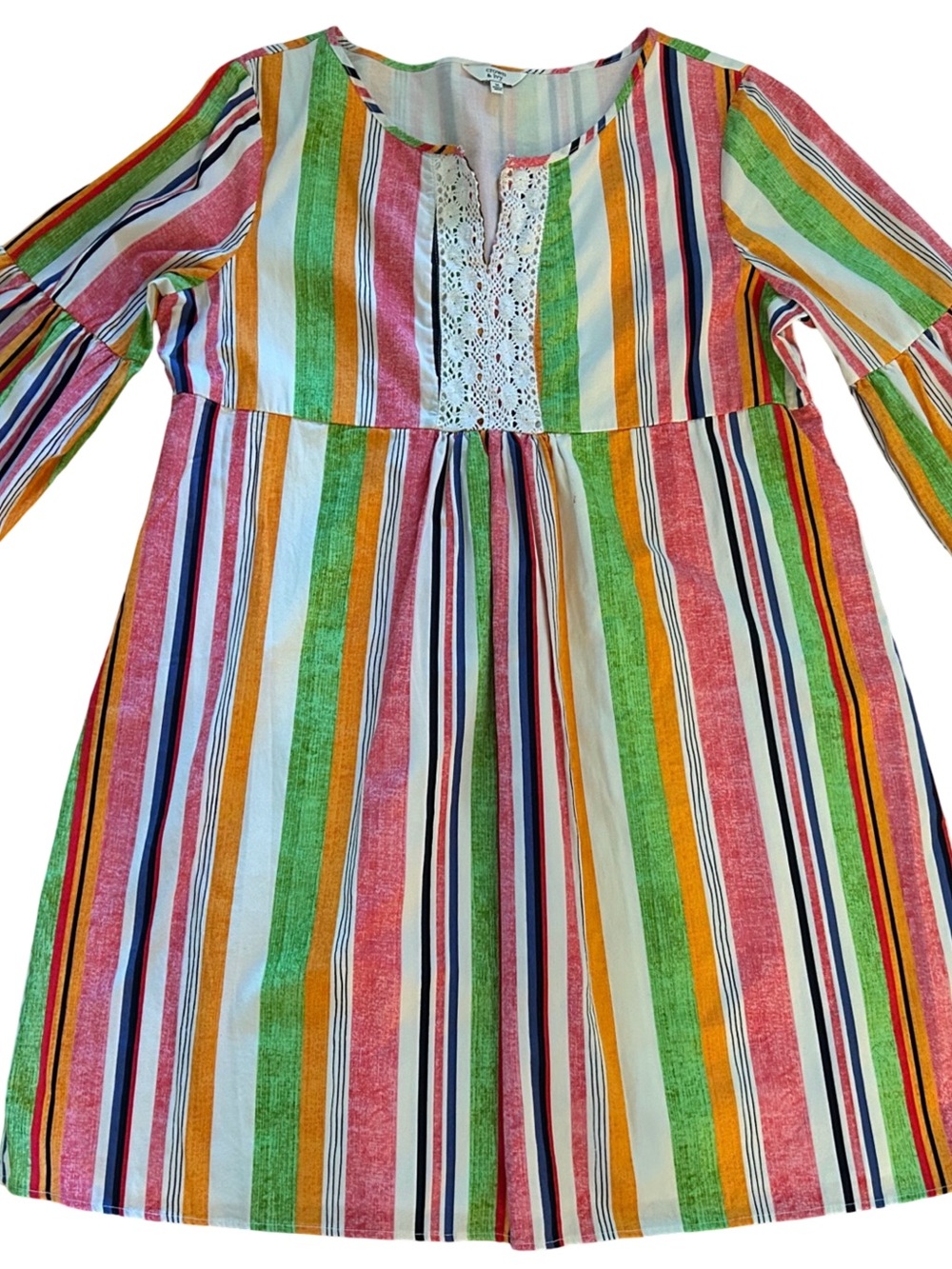Crown & Ivy Size M Cotton Women’s Bell Sleeve Dress Spring Summer Stripes Flowy